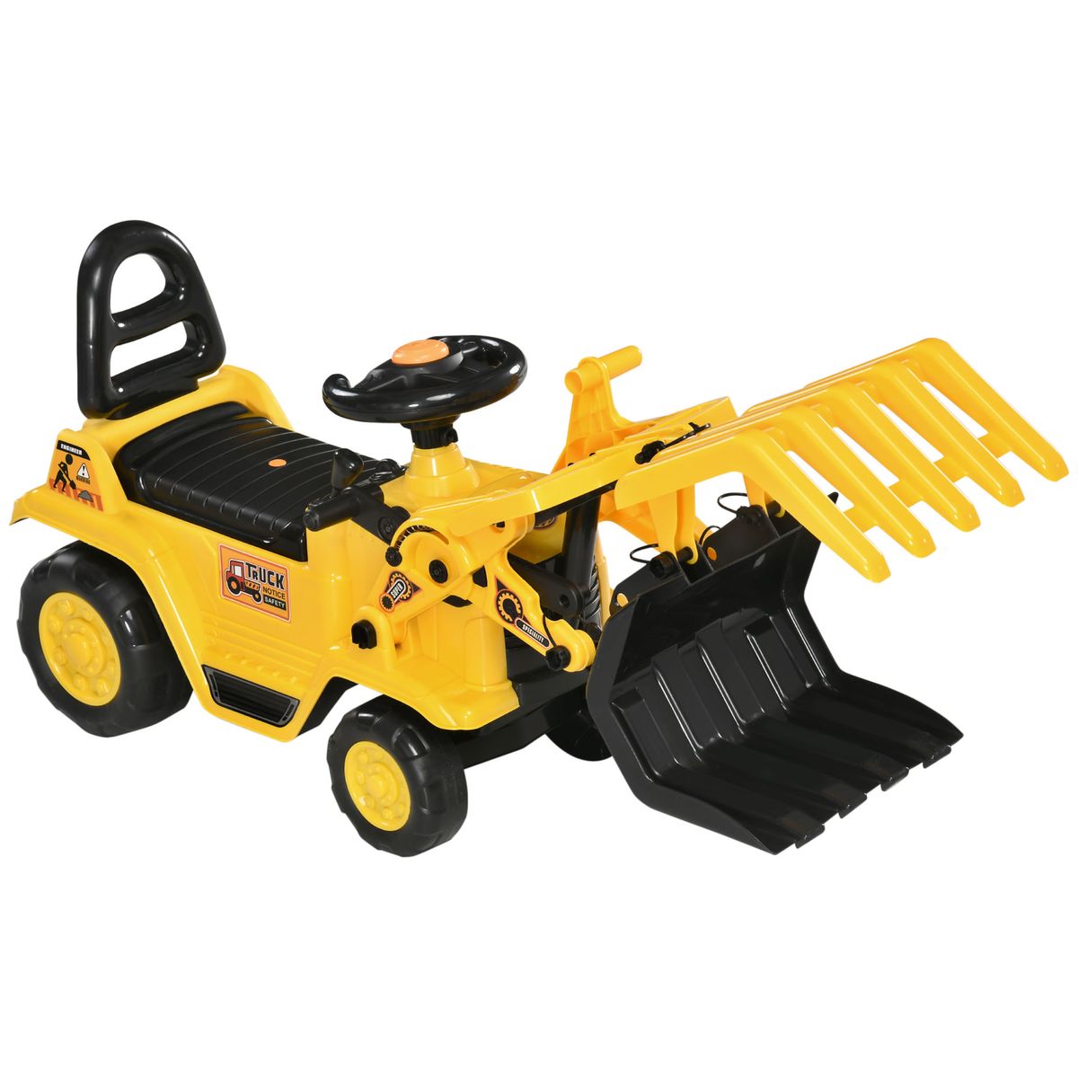 Tractor correpasillos Truck Homcom con bocina +3A amarillo 39x83x27 cm fondo blanco