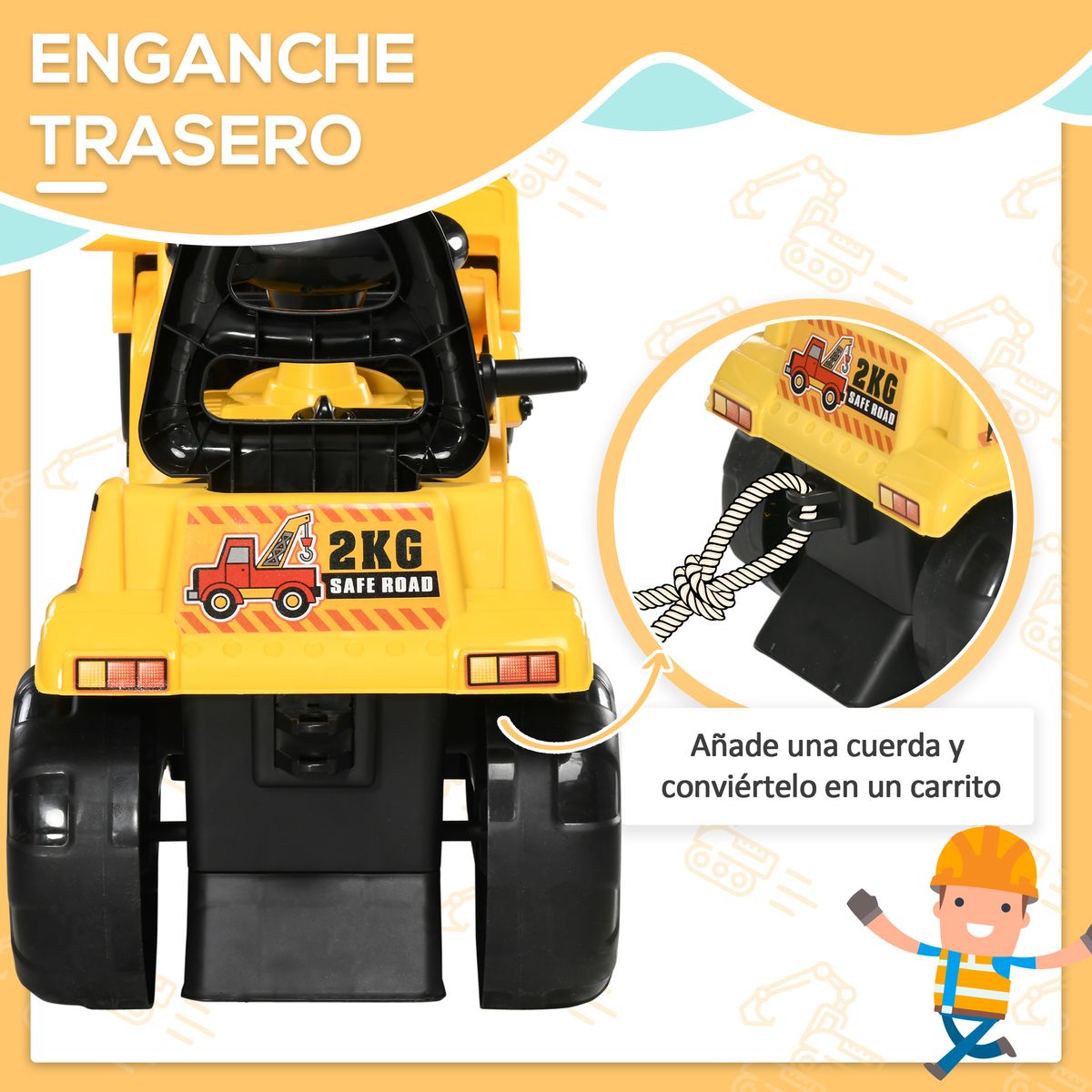 Tractor correpasillos Truck Homcom con bocina +3A amarillo 39x83x27 cm