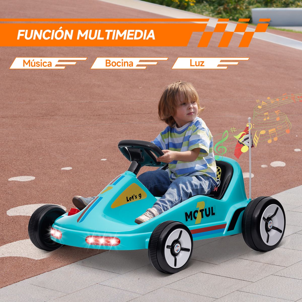 Kart eléctrico Mctul Aiyaplay con bocina +3A azul 45x85x70 cm detalle