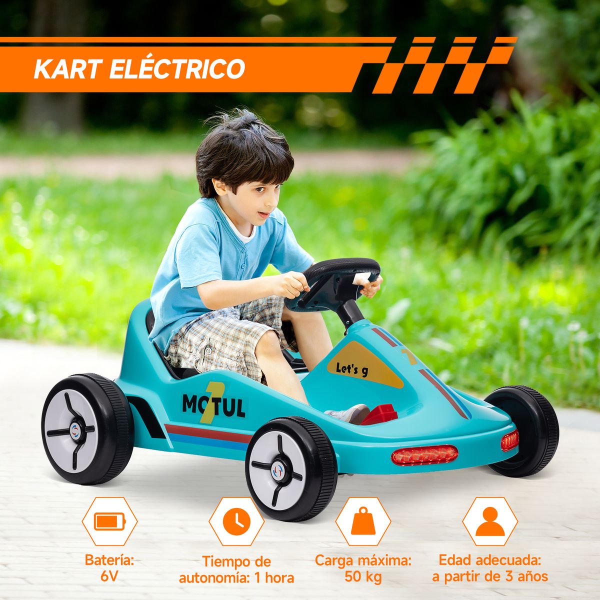 Kart eléctrico Mctul Aiyaplay con bocina +3A azul 45x85x70 cm