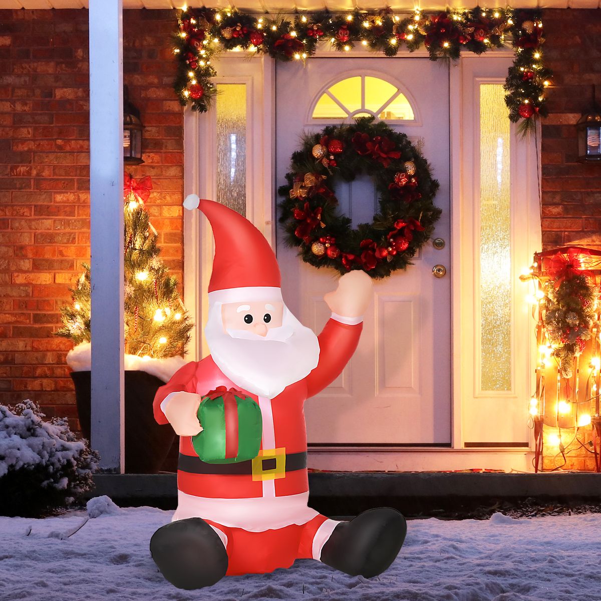 Papá Noel hinchable Homcom con LED rojo/blanco 120x70x50 cm animada
