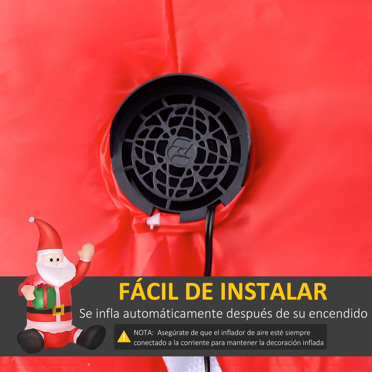 Papá Noel hinchable Homcom con LED rojo/blanco 120x70x50 cm