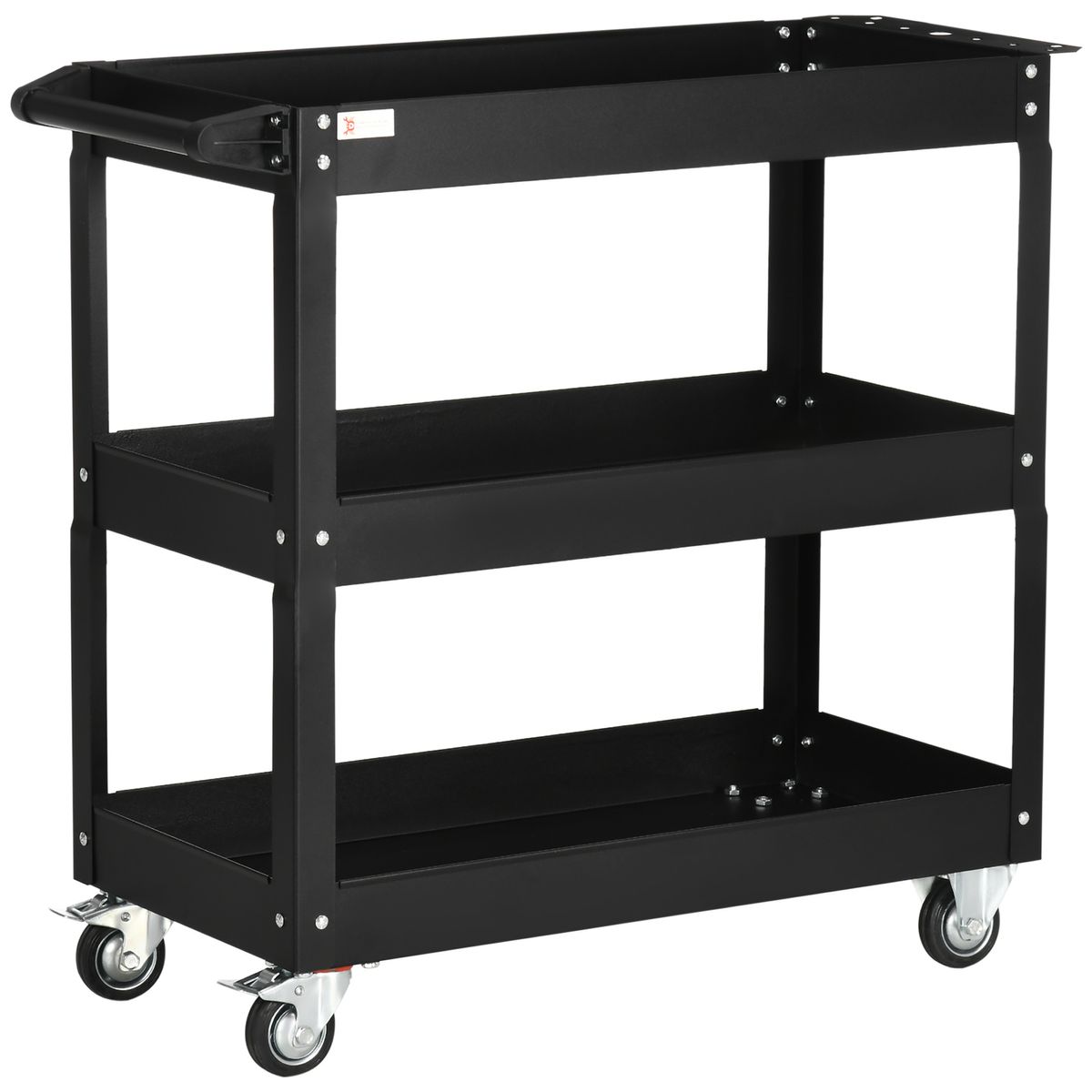 Carro de herramientas Durhand 3 niveles + asa con ruedas negro 76x83x35,3 cm fondo blanco
