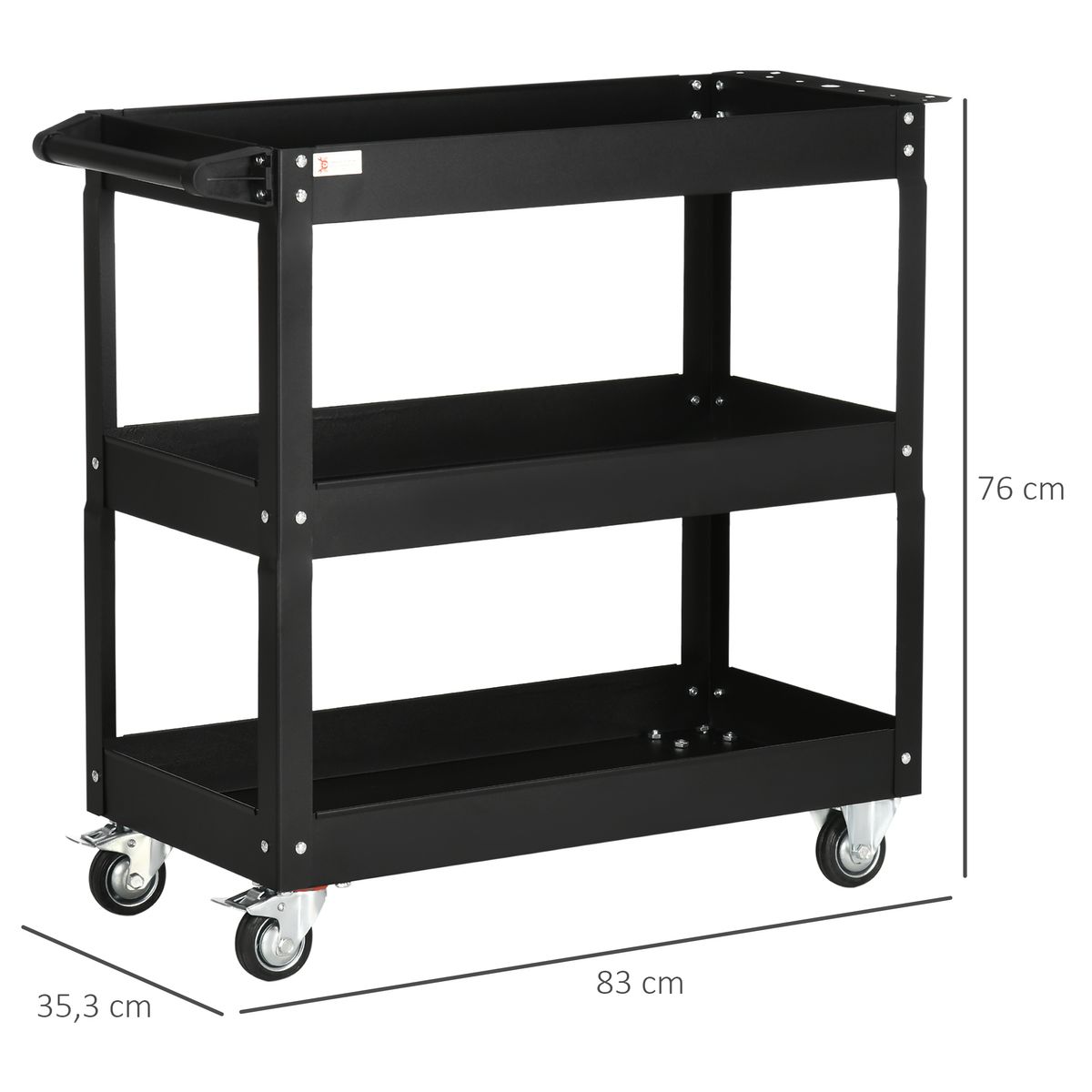 Carro de herramientas Durhand 3 niveles + asa con ruedas negro 76x83x35,3 cm medidas