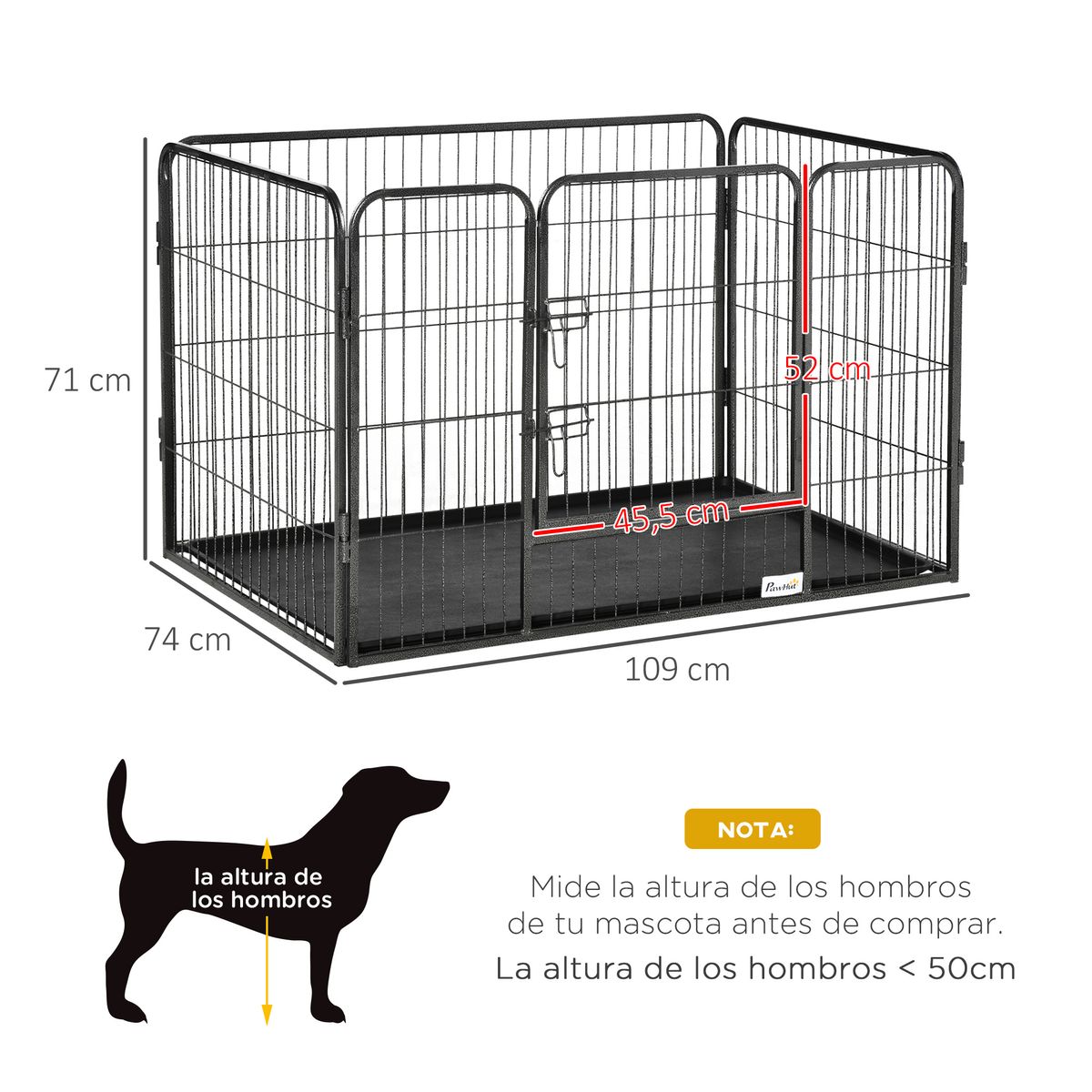 Parque para mascotas Arena Pawhut 4 paneles negro 71x109x74 cm