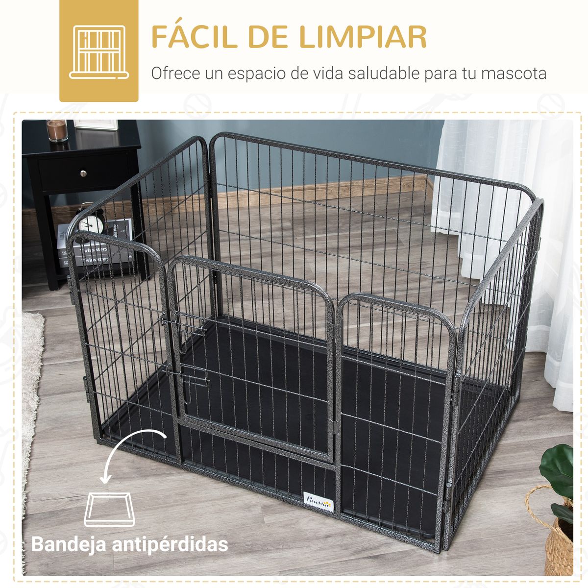 Parque para mascotas Arena Pawhut 4 paneles negro 71x109x74 cm