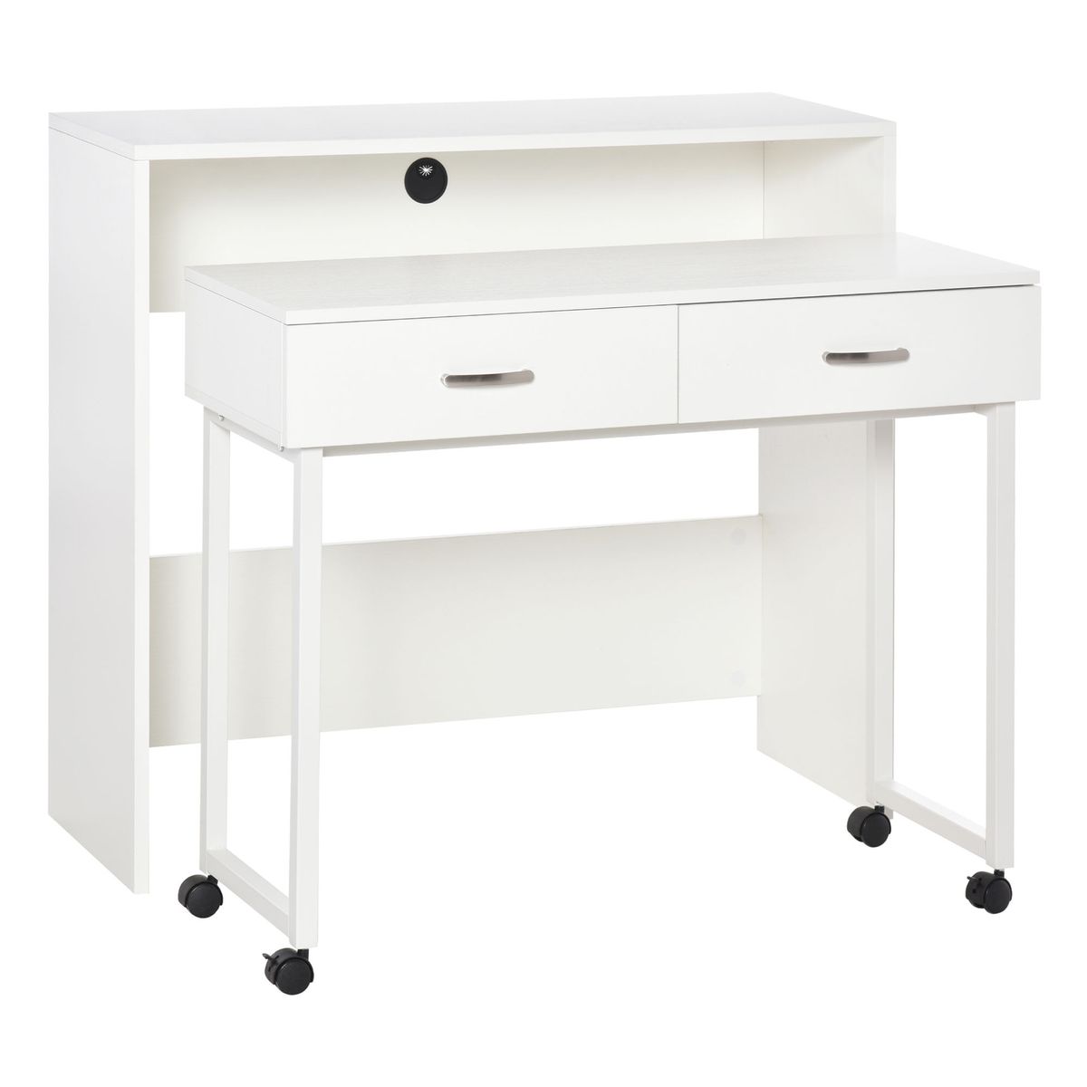 Escritorio apilable Nieves Homcom 2 mesas + 2 cajones con ruedas blanco 88x100x36 cm fondo blanco