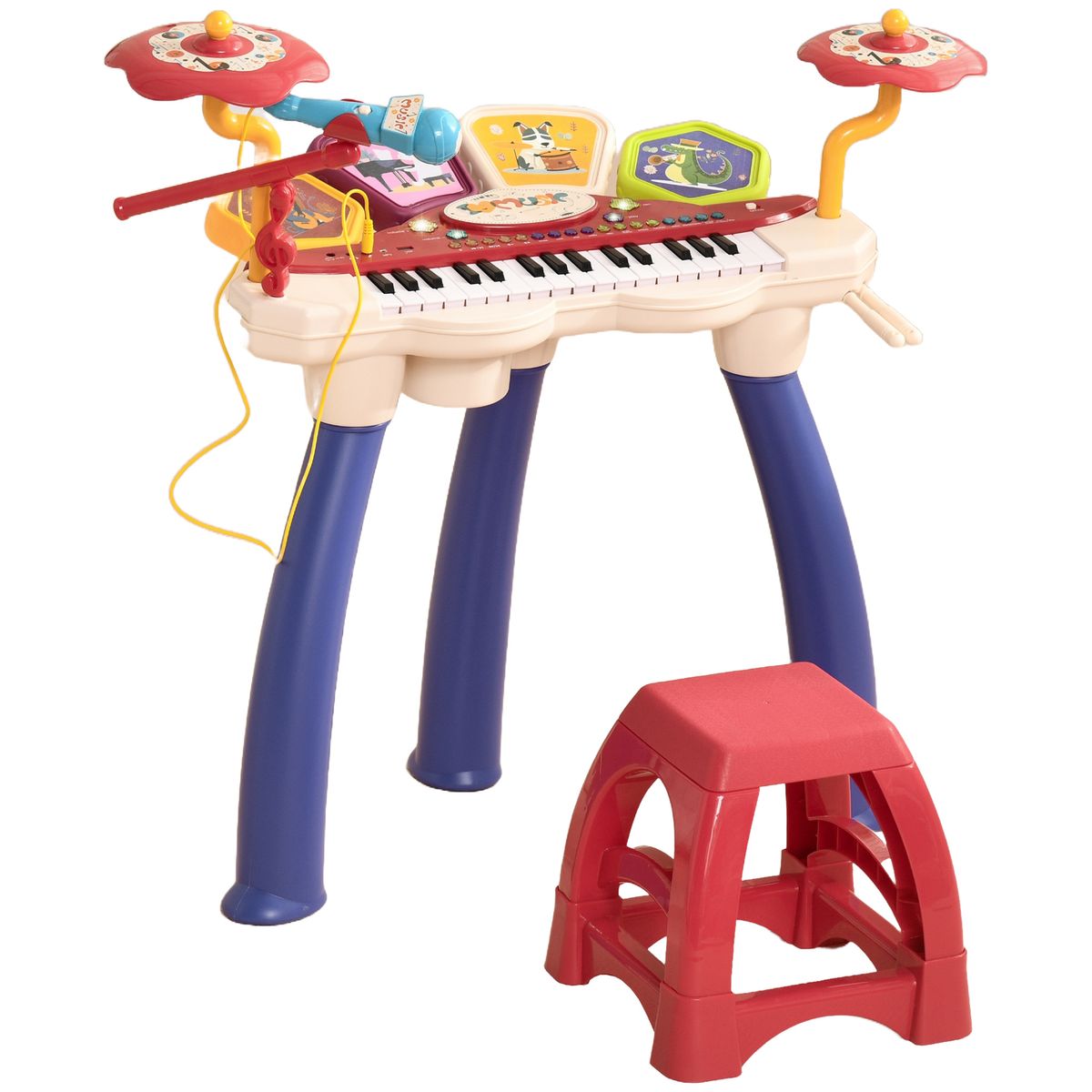 Piano infantil Mermaid Aiyaplay con micrófono + 19 canciones multicolor 71x74x32,2 cm fondo blanco