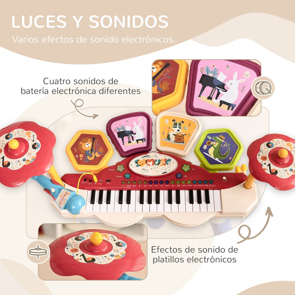 Piano infantil Mermaid Aiyaplay con micrófono + 19 canciones multicolor 71x74x32,2 cm