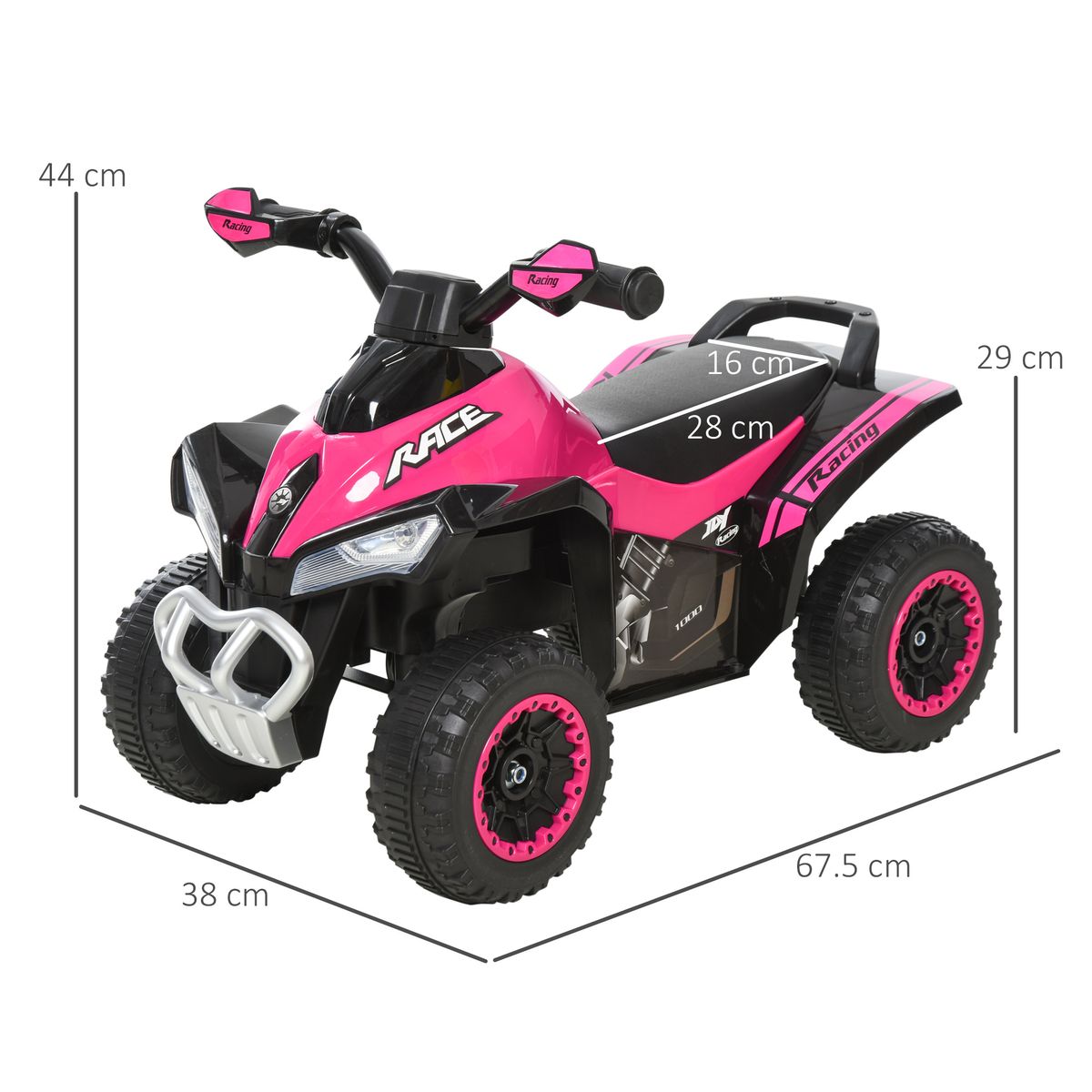 Quad correpasillos Cruiser Homcom luces LED + 3 melodías rosa 44x38x67,5 cm