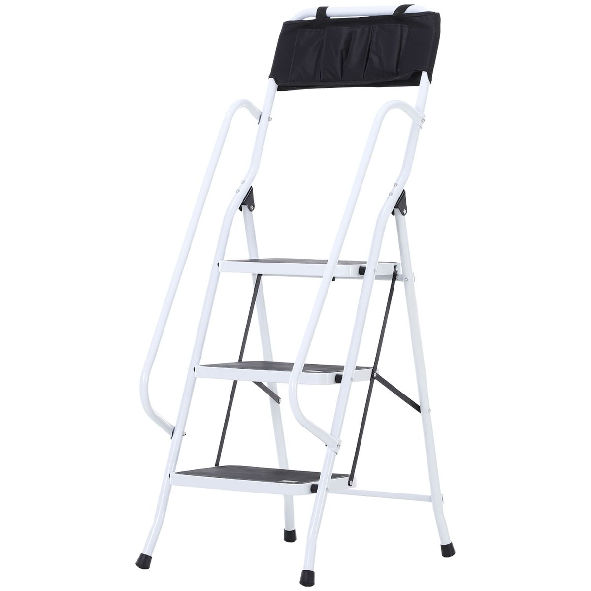 Escalera de trabajo Homcom plegable 3 peldaños blanco/negro 131x51x66 cm fondo blanco