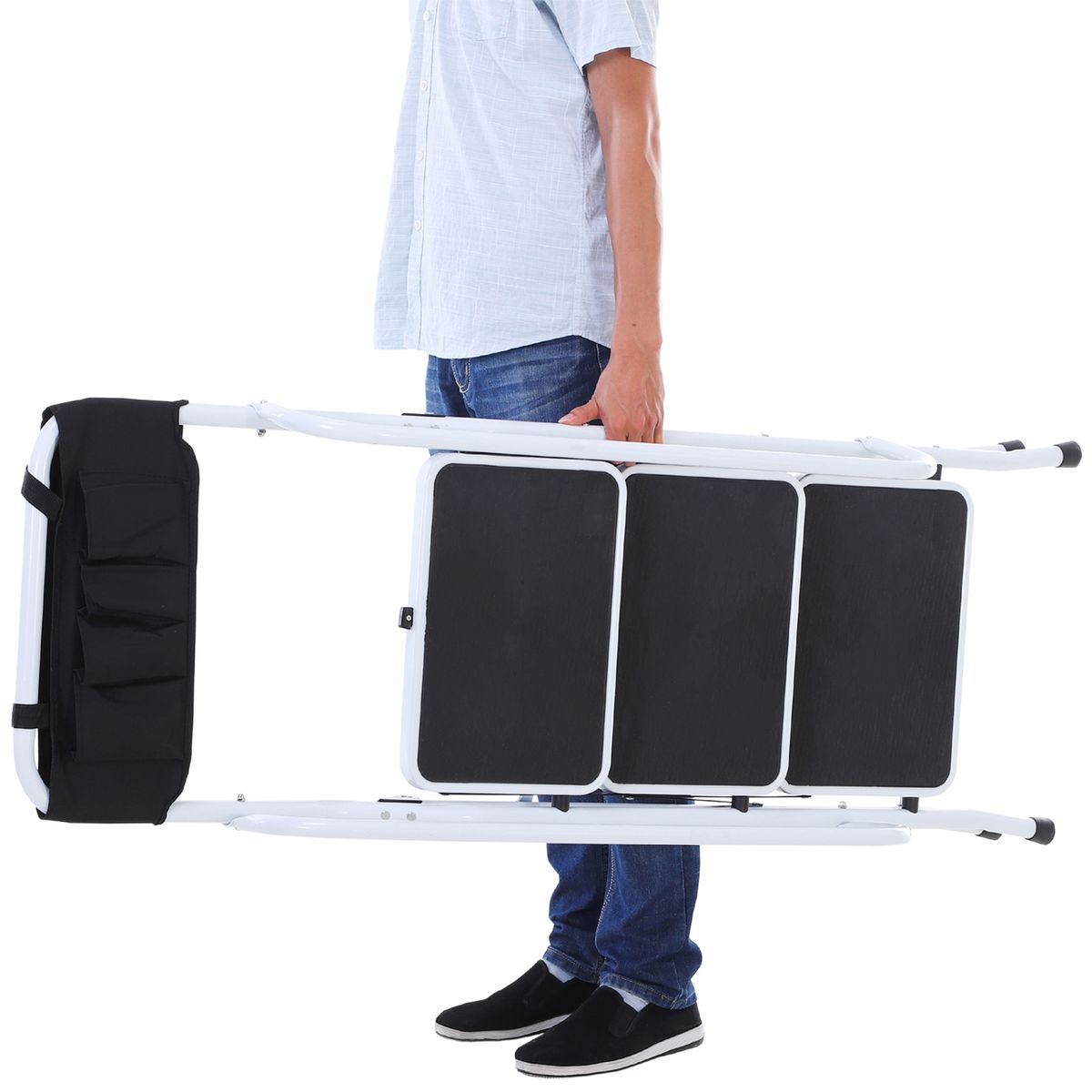 Escalera de trabajo Homcom plegable 3 peldaños blanco/negro 131x51x66 cm