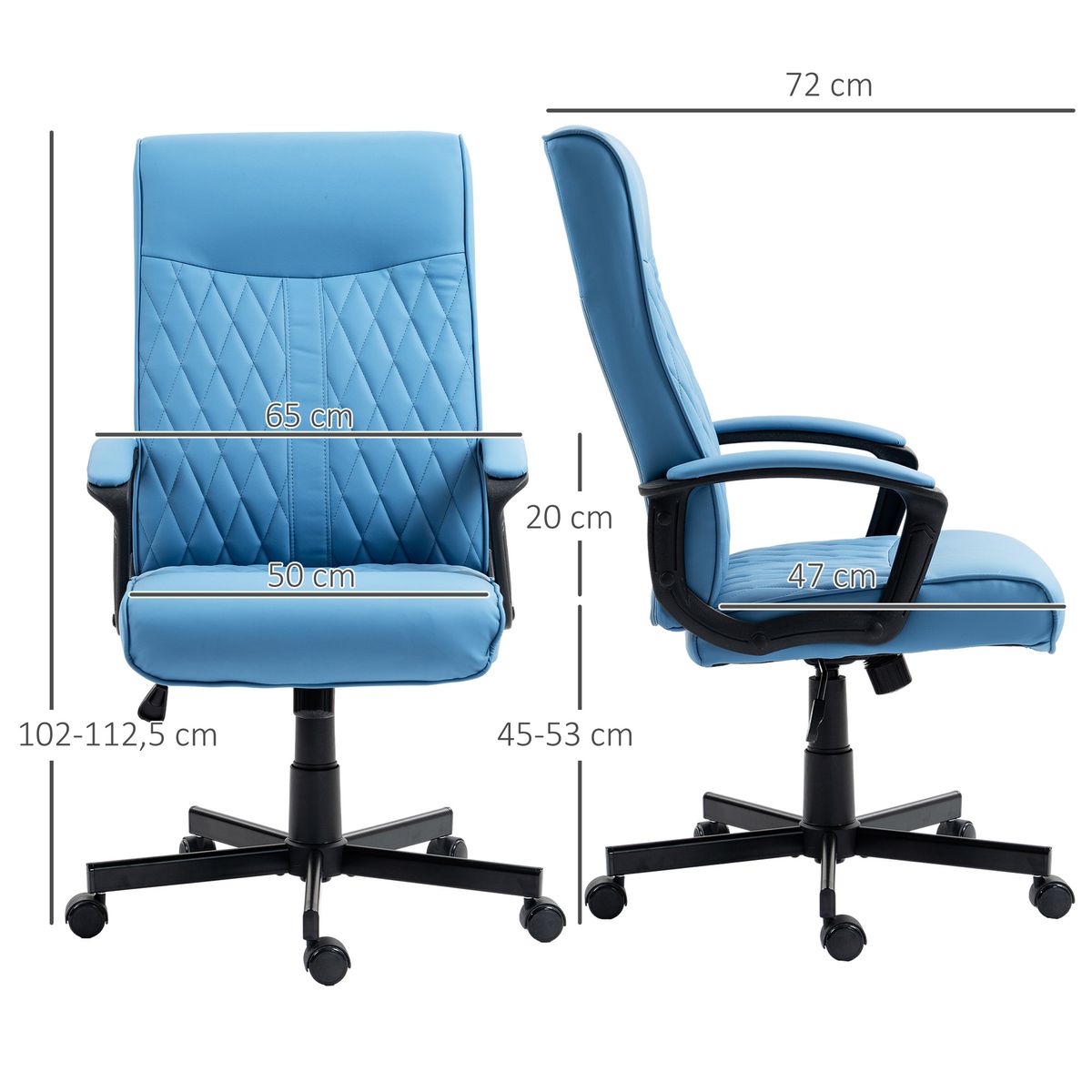 Silla de oficina Prisma Vinsetto altura ajustable azul 102-112,5x65x72 cm medidas