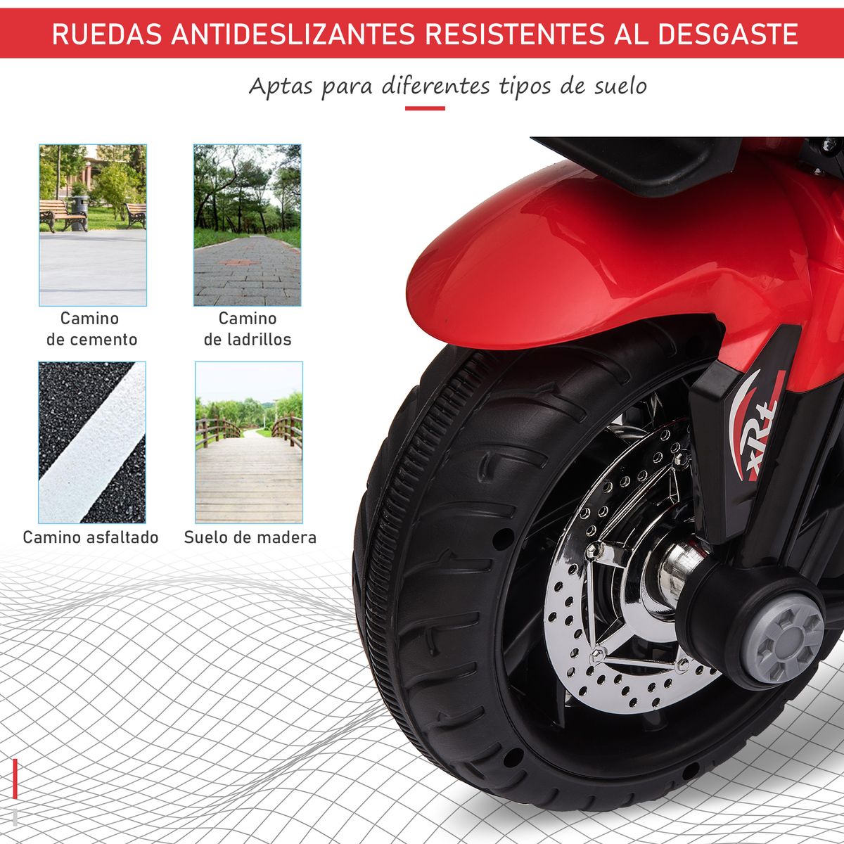 Moto eléctrica Broom Homcom con luces + bocina + música rojo 52x86x42 cm ruedas