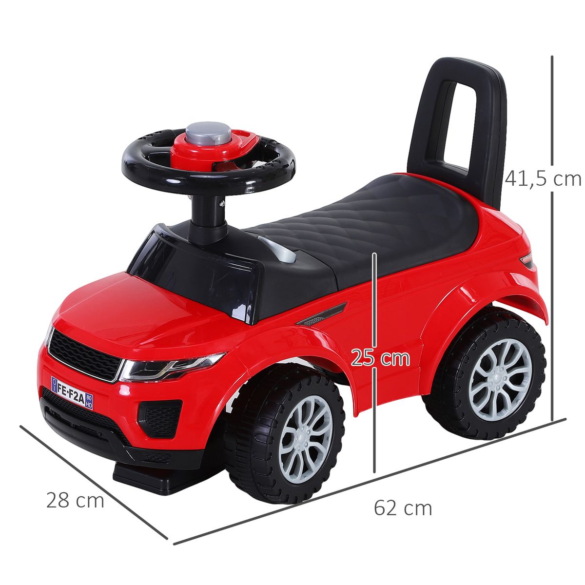 Quad correpasillos Homcom con bocina + almacenamineto +1A rojo 41,5x62x28 cm medidas