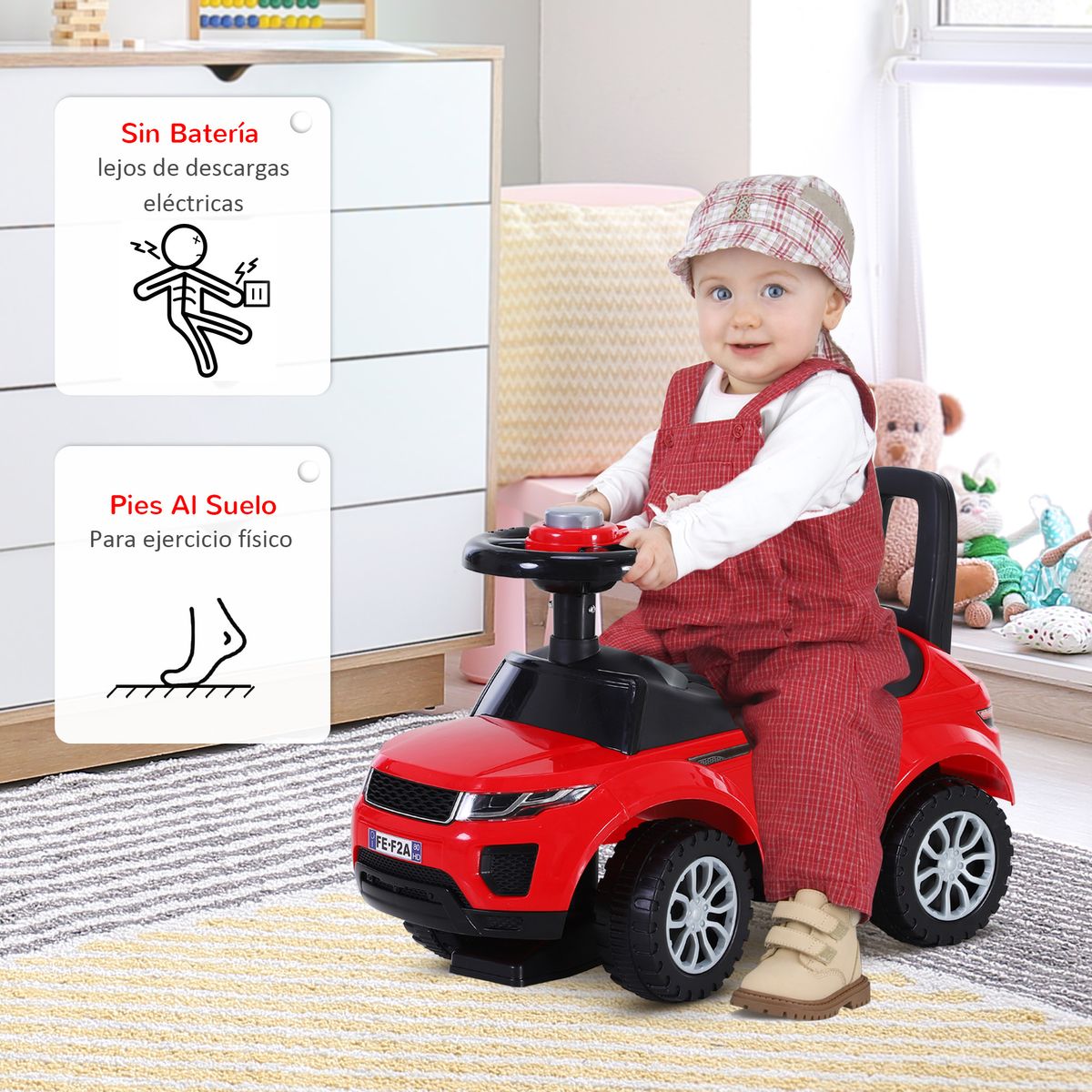 Quad correpasillos Homcom con bocina + almacenamineto +1A rojo 41,5x62x28 cm