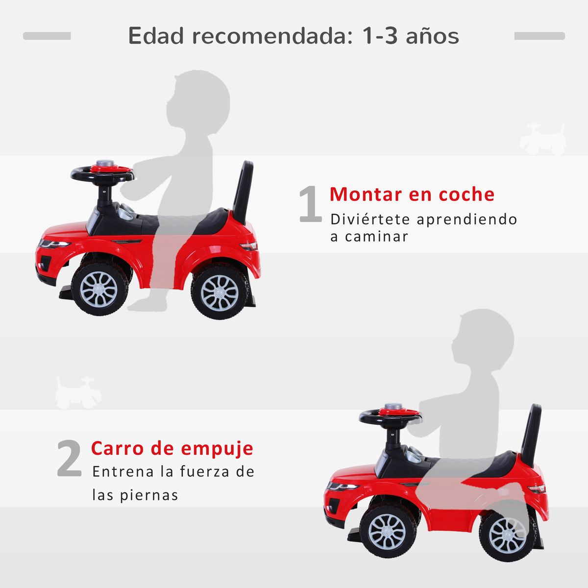 Quad correpasillos Homcom con bocina + almacenamineto +1A rojo 41,5x62x28 cm