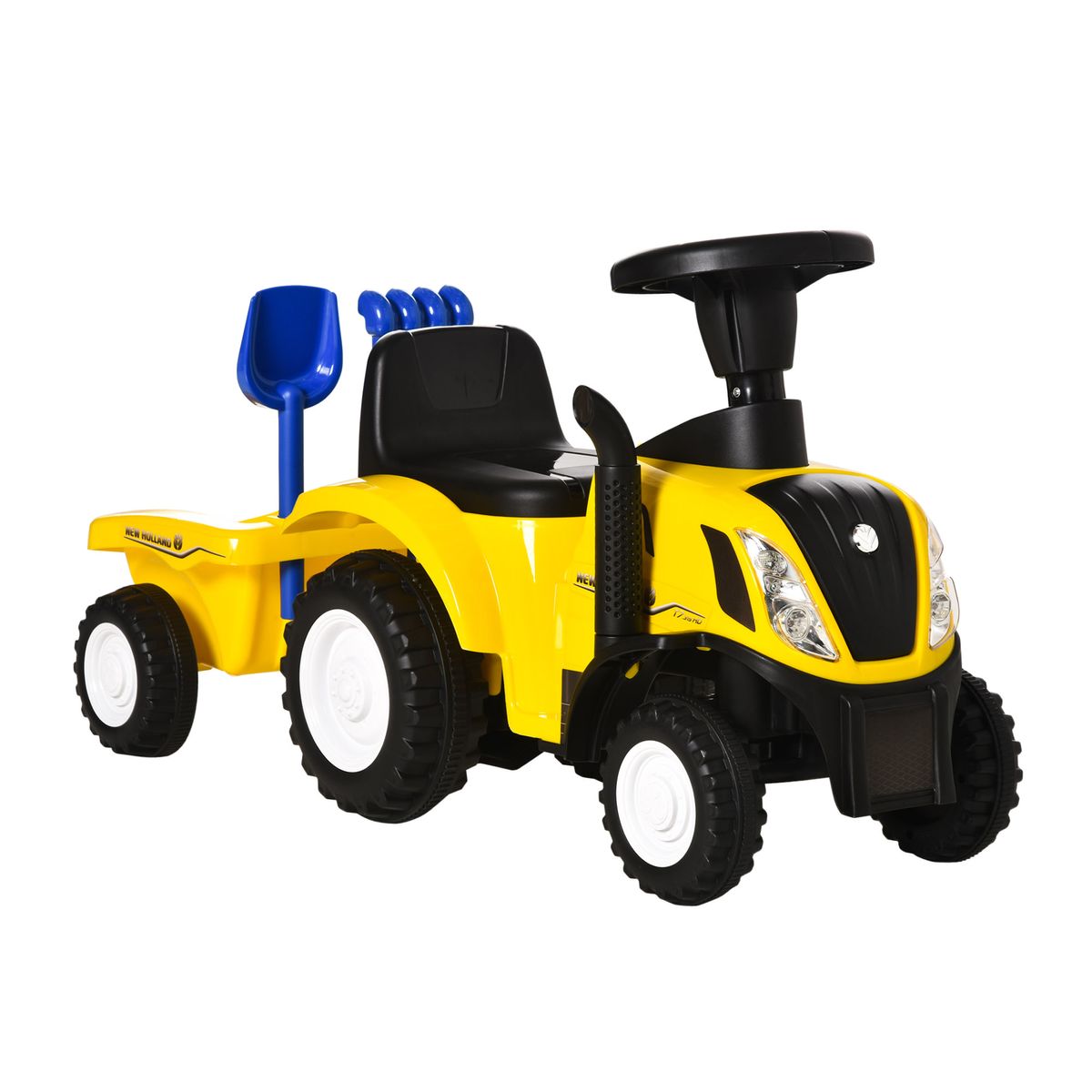 Tractor infantil Homcom con remolque desmontable 1-3 años amarillo 44x91x29 cm fondo blanco