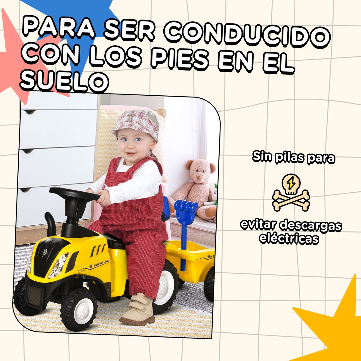 Tractor infantil Homcom con remolque desmontable 1-3 años amarillo 44x91x29 cm