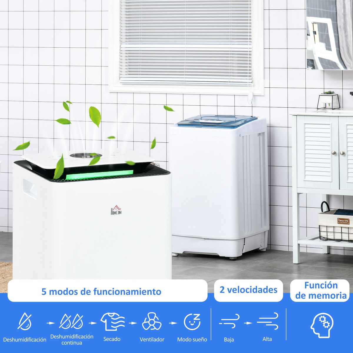 Deshumidificador eléctrico Homcom 10L 2 velocidades 5 modos blanco 50,5x25 cm caracteristicas