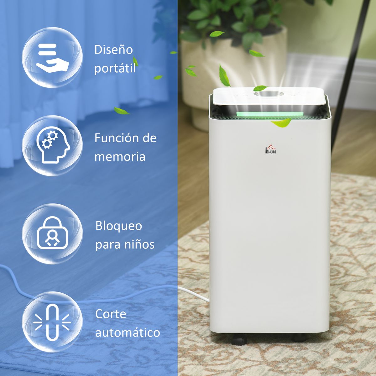 Deshumidificador eléctrico Homcom 10L 2 velocidades 5 modos blanco 50,5x25 cm