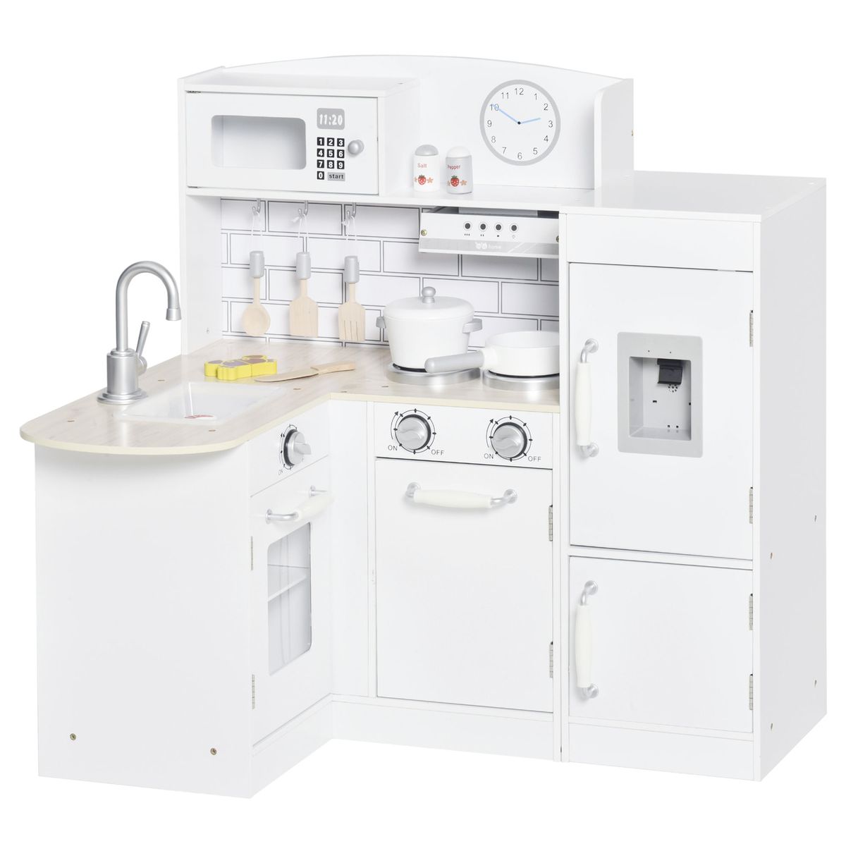 Cocinita infantil Nubbe Homcom 14 accesorios con sonidos blanco 84,5x86x64 cm fondo blanco