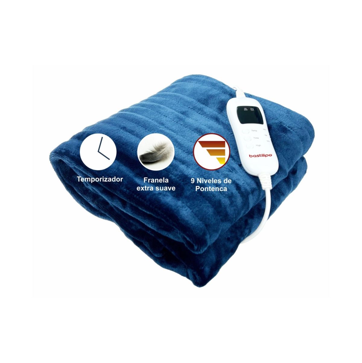 Manta eléctrica Bastilipo MELC-120 120W 9 temperaturas con mando LED azul 180x130 cm