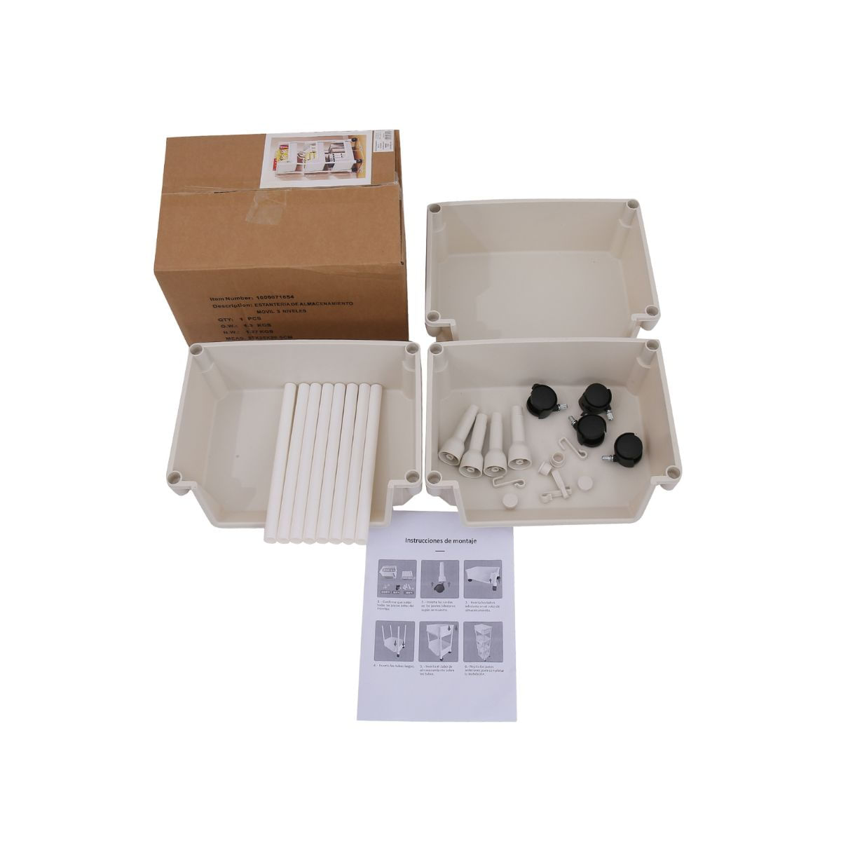 Estantería de almacenamiento móvil con 3 niveles y ruedas 74,7x35x26,5 cm