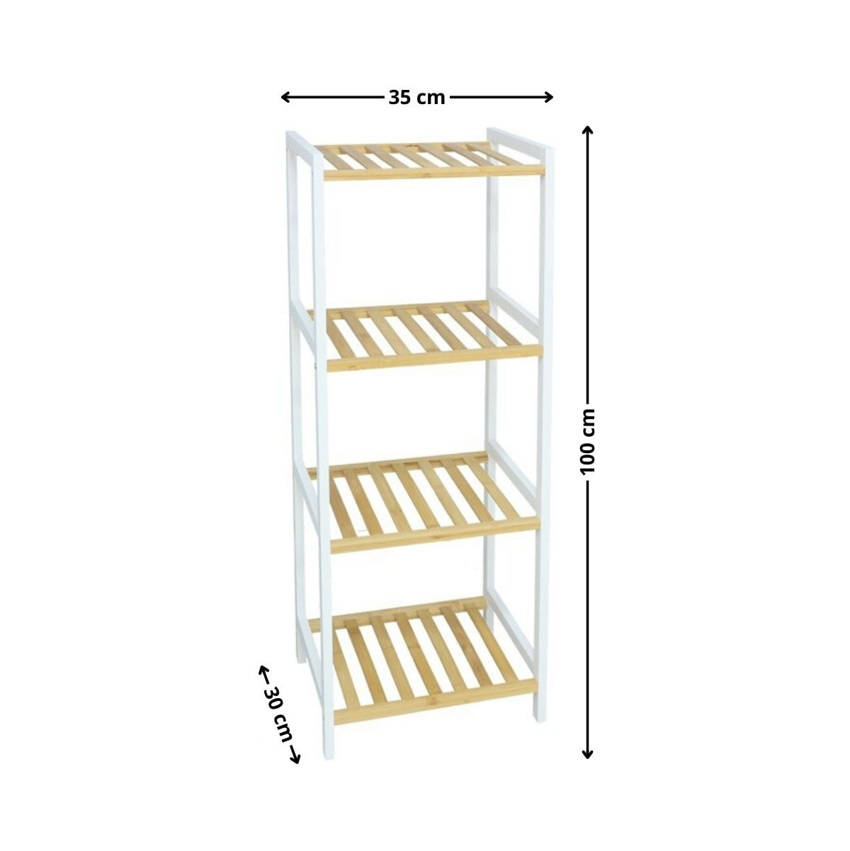 Estantería 4 niveles bambú natural/blanco 100x35x30 cm medidas