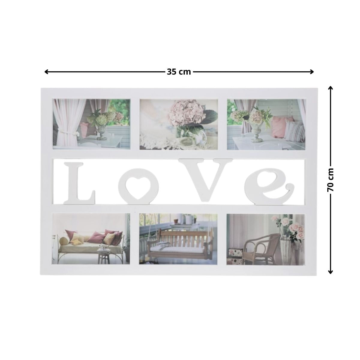 Portafotos múltiple Love 6 fotos blanco 33x48x1,8 cm medidas