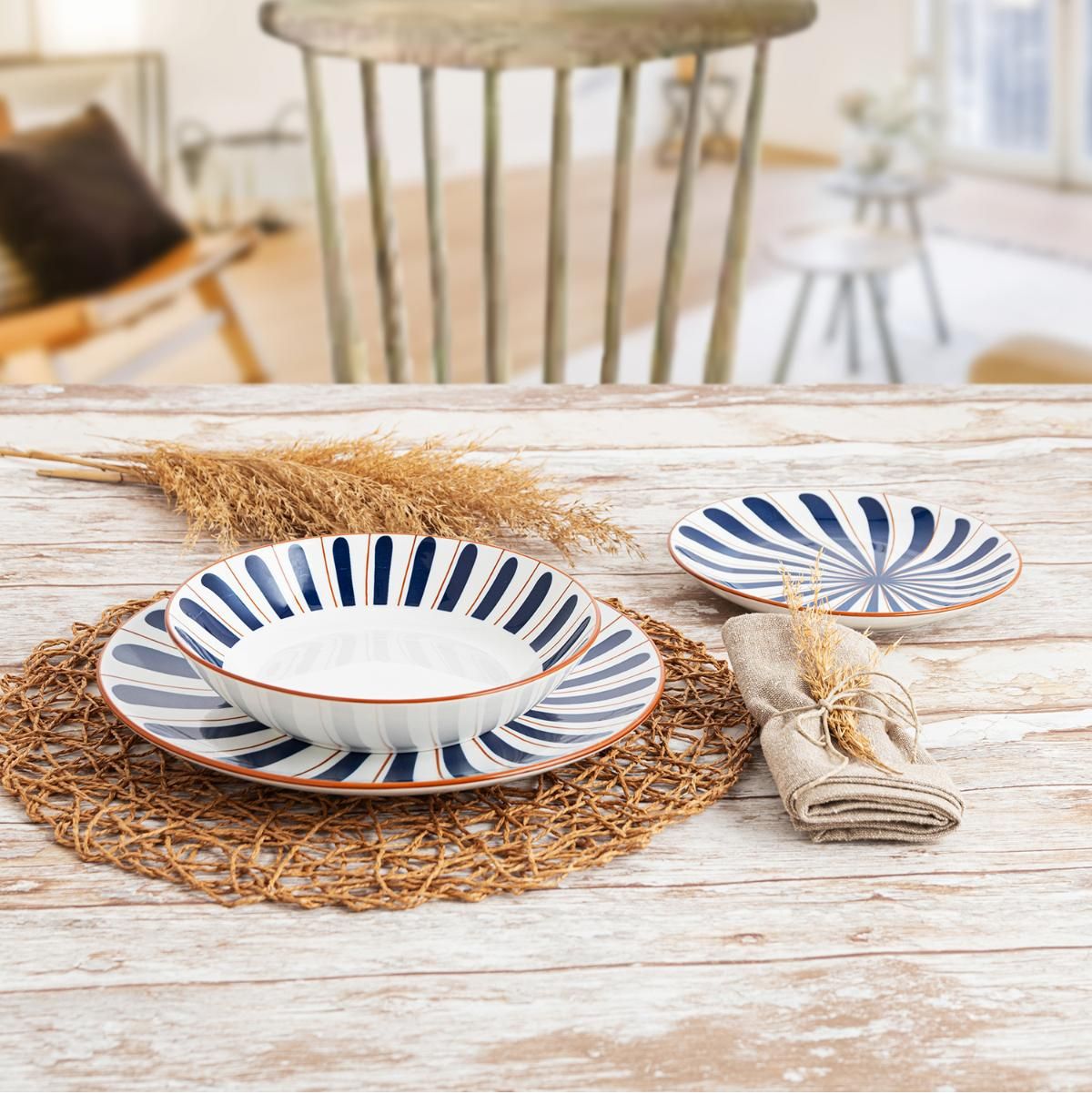Vajilla Oceanika Bidasoa 18 piezas 6 servicios porcelana azul/marrón animada
