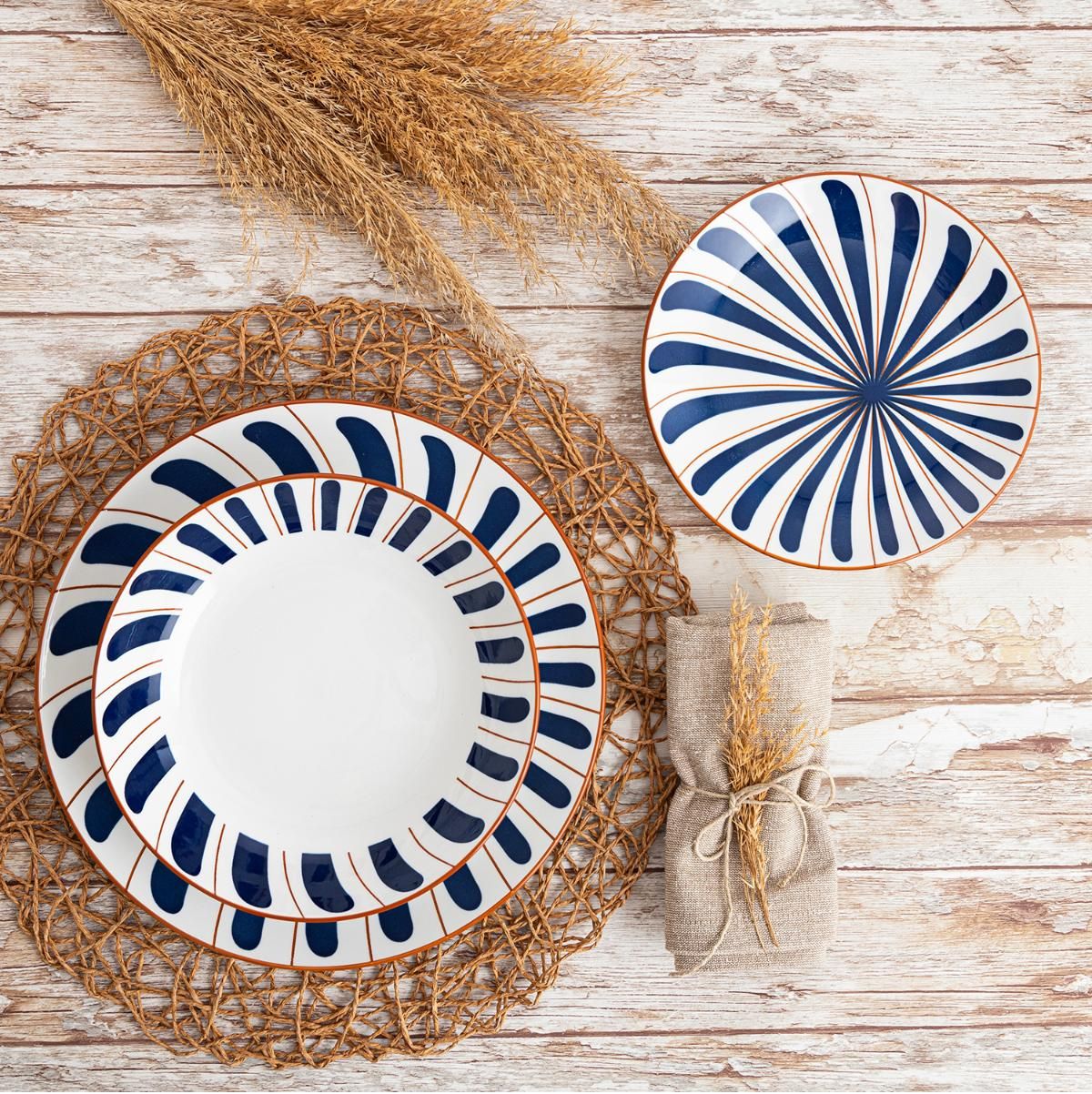 Vajilla Oceanika Bidasoa 18 piezas 6 servicios porcelana azul/marrón animada