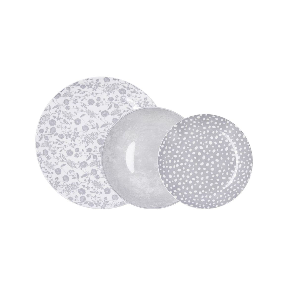 Vajilla Aquilea Bidasoa 12 piezas 4 servicios porcelana gris fondo blanco