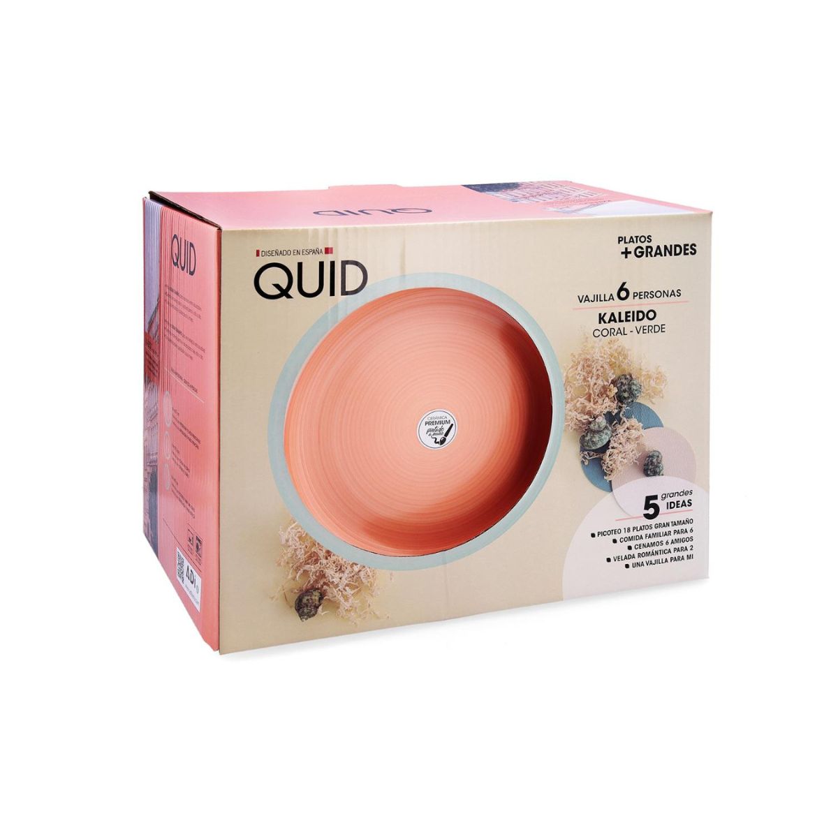 Vajilla Kaleido Quid 18 piezas 6 servicios cerámica verde/naranja caja