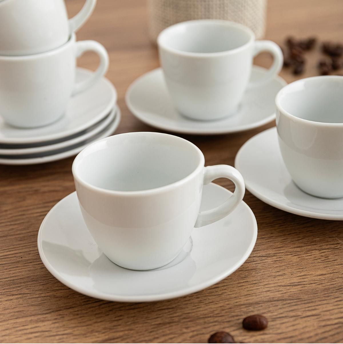 Pack de 6 tazas New Renova Quid con plato porcelana blanco detalle