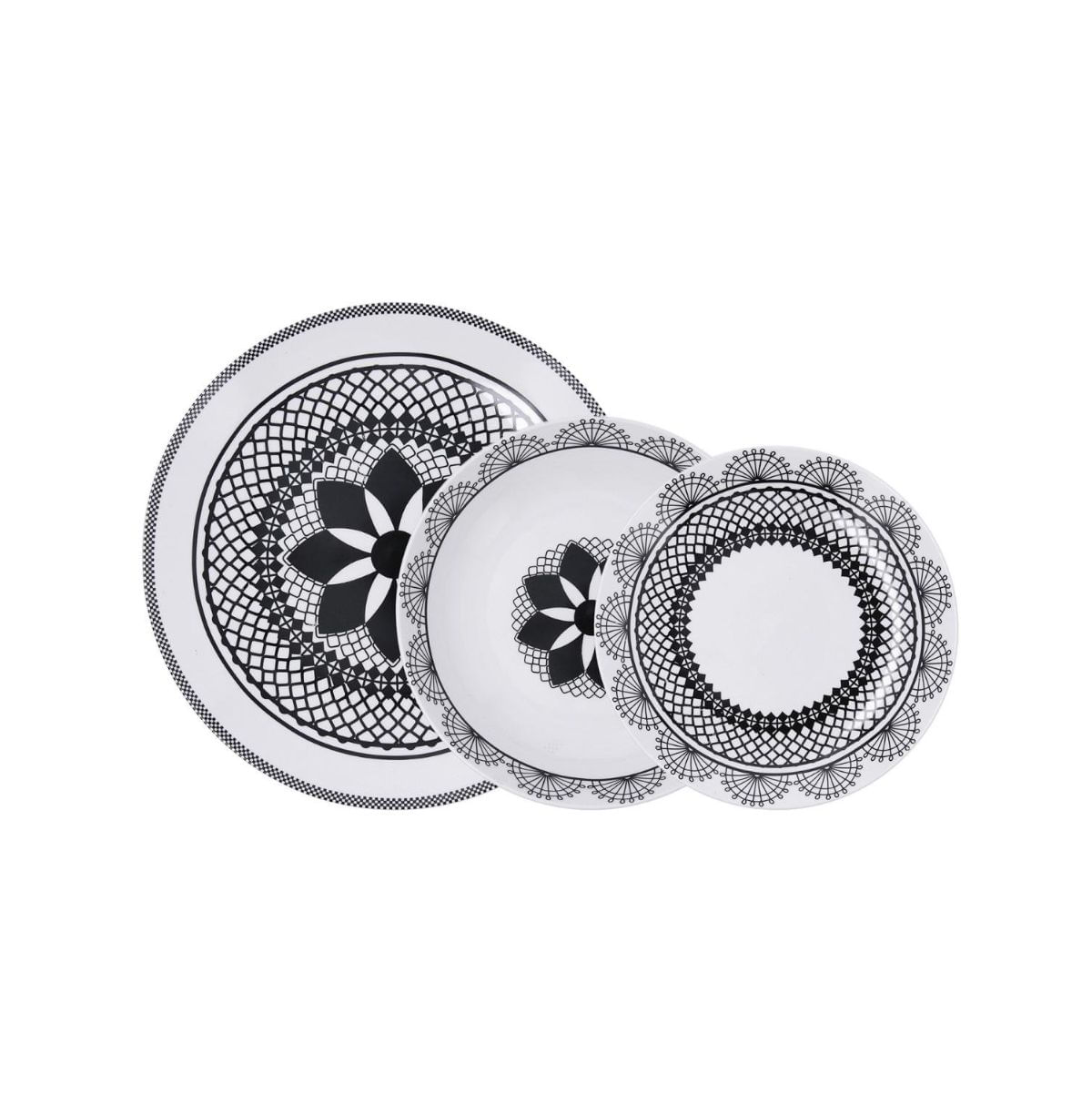 Vajilla Medina La Bouchee 18 piezas 6 servicios porcelana blanco/negro fondo blanco