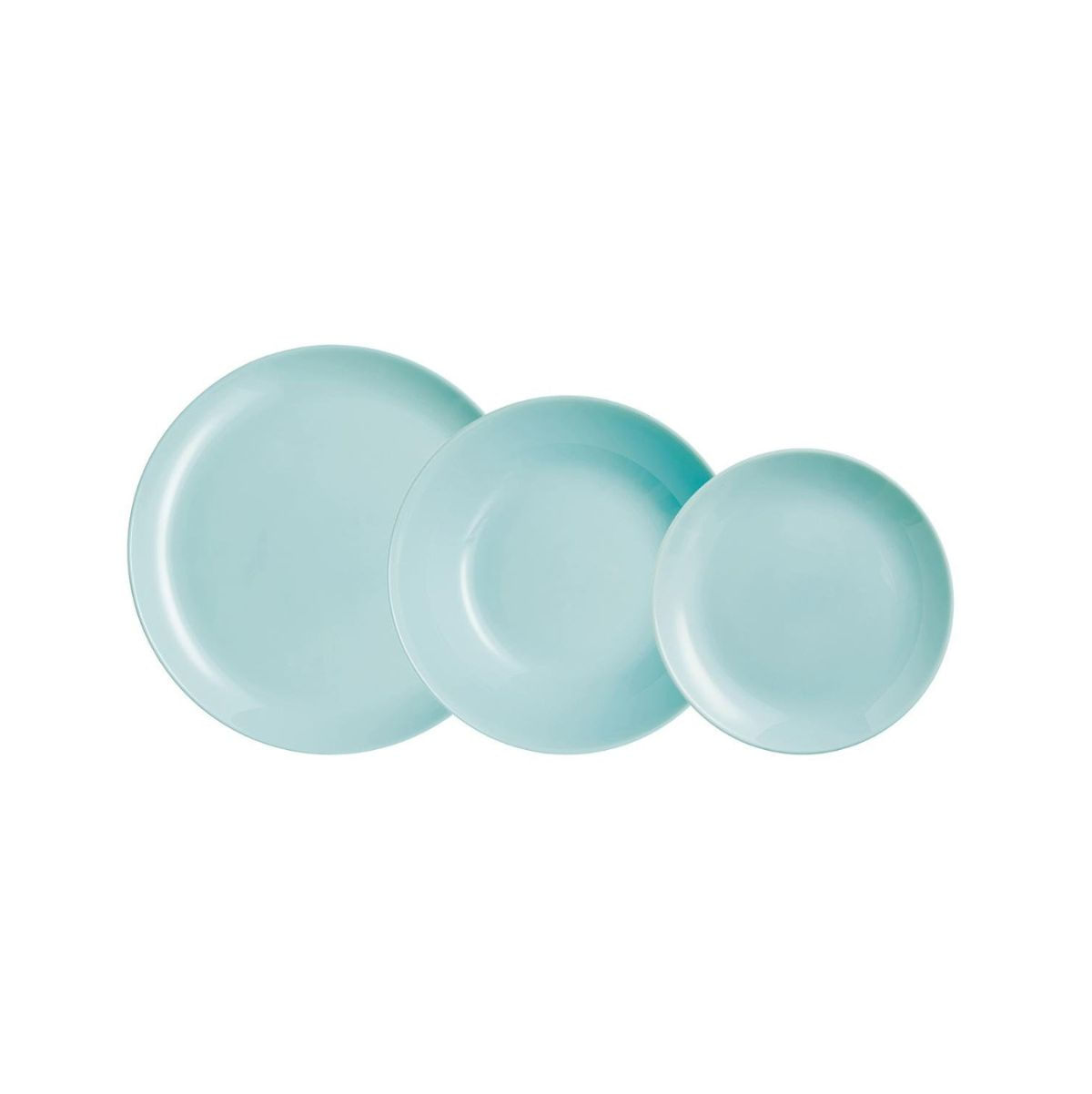 Vajilla Diwali Luminarc 18 piezas 6 servicios vidrio opal turquesa fondo blanco