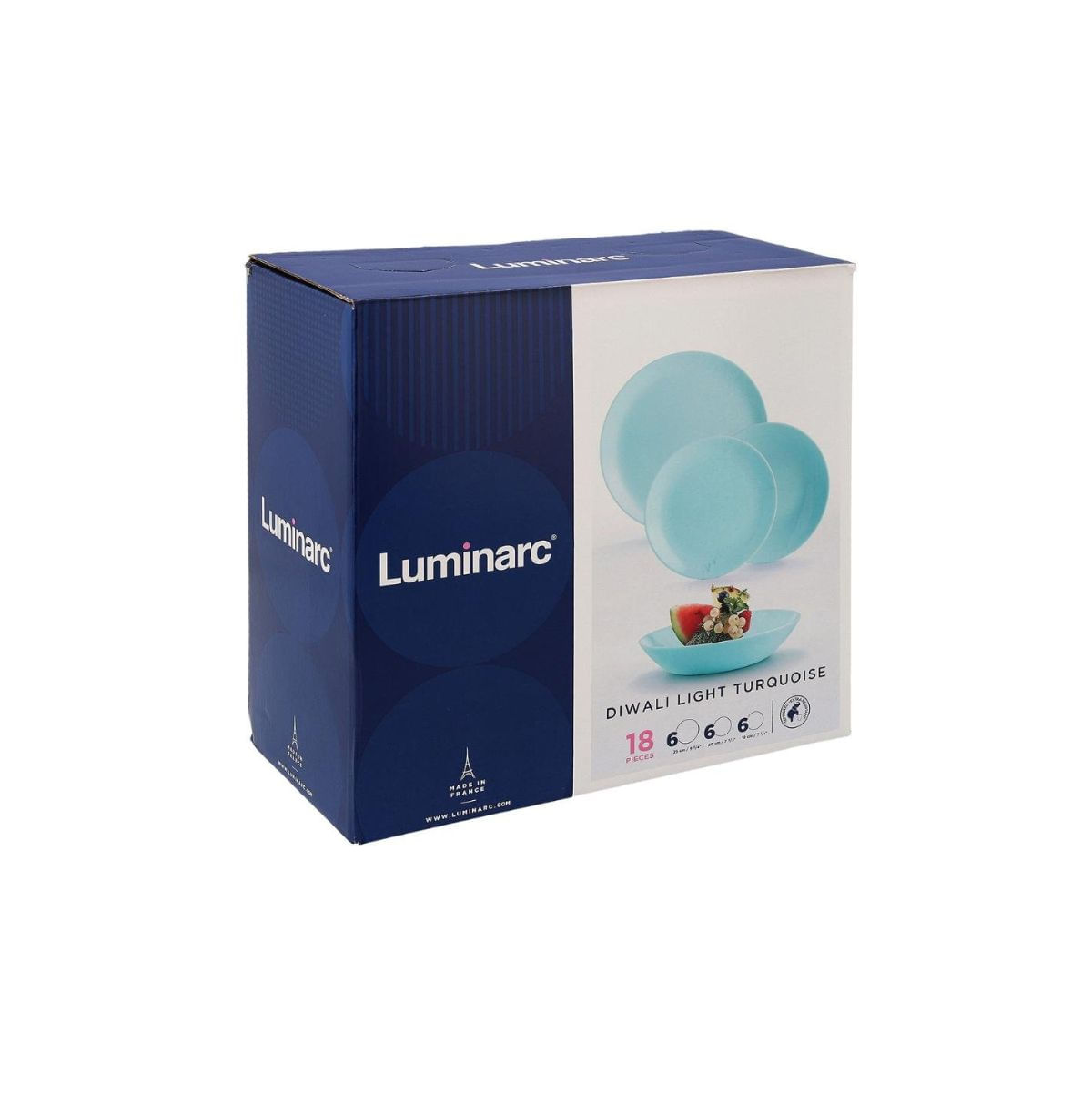 Vajilla Diwali Luminarc 18 piezas 6 servicios vidrio opal turquesa caja