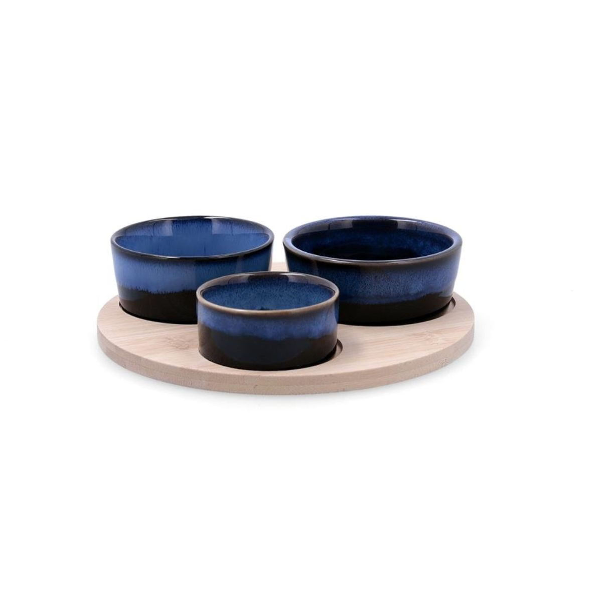 Tabla de aperitivo Moana Bidasoa 3 cuencos cerámica natural/azul fondo blanco