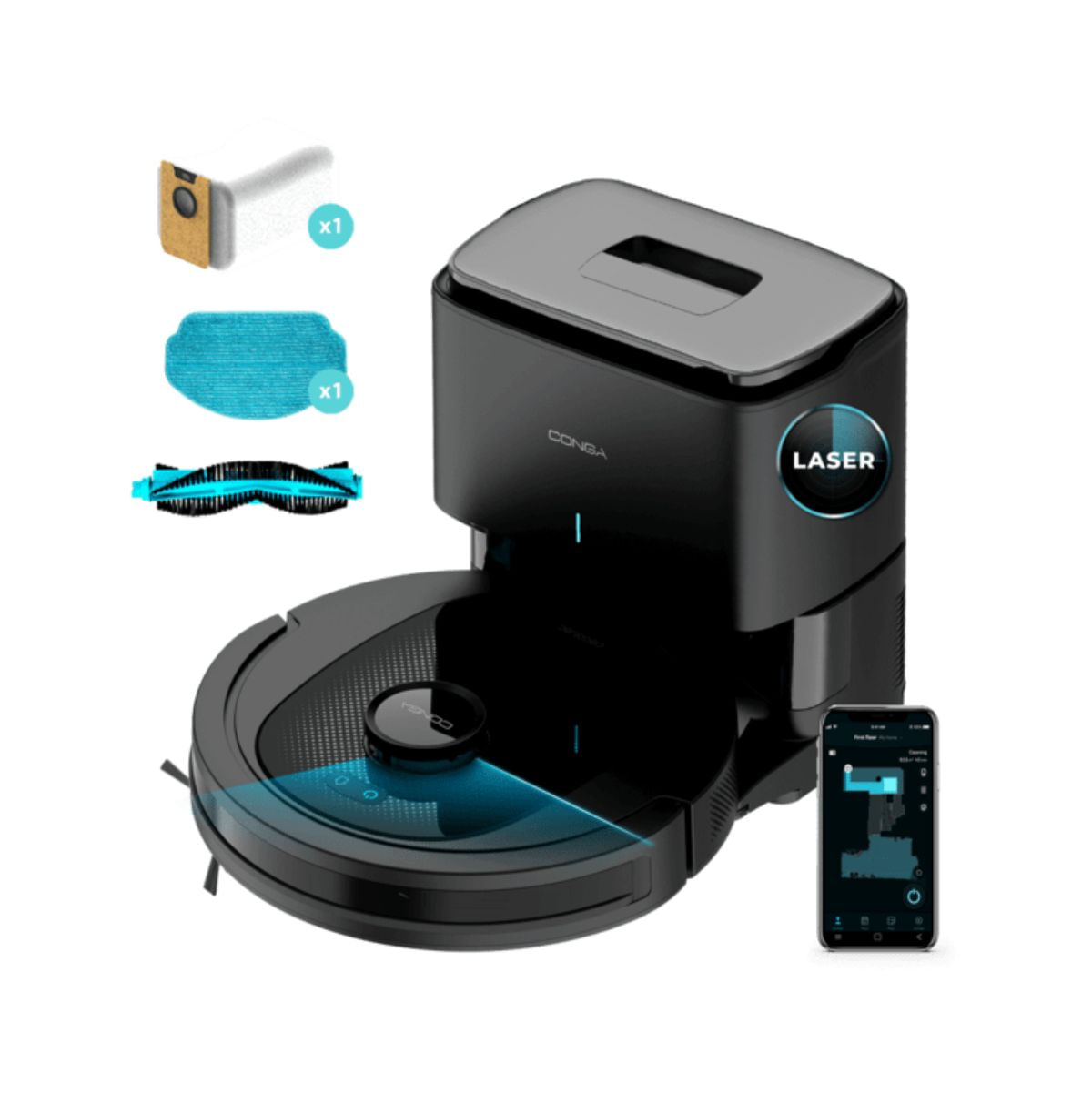Robot aspirador Cecotec Conga 7490 Ultimate Home X-Treme 4000Pa 2L negro accesorios