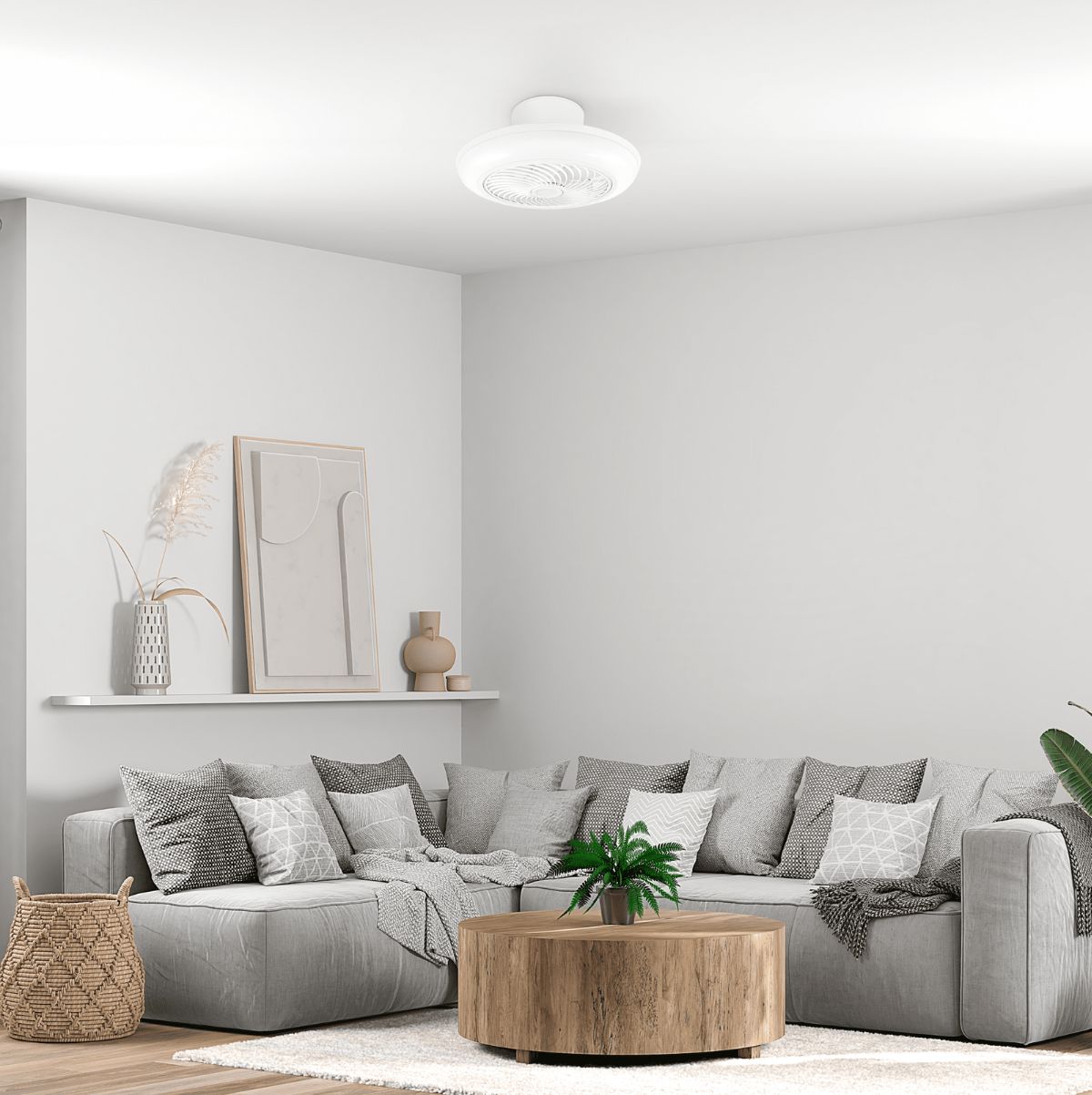 Ventilador de techo Siroco 43W aspas reversibles con altavoz 3000lm blanco Ø46 cm animada