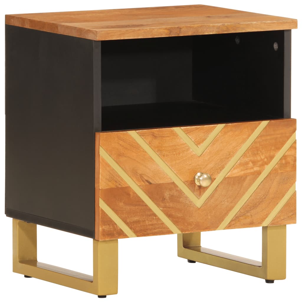 Mesita de noche Alabastro cajón + compartimento madera de mango negro/marrón 46x40x33 cm fondo blanco