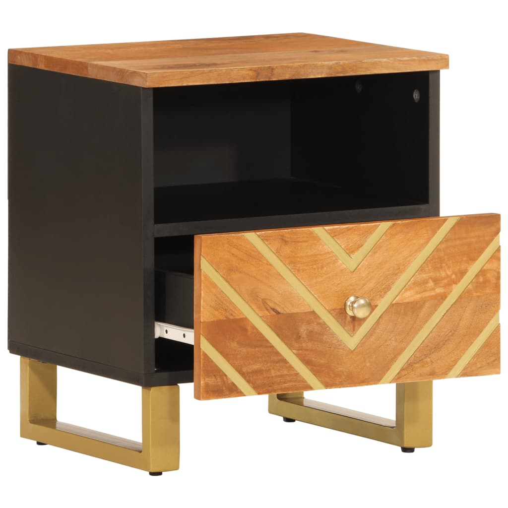 Mesita de noche Alabastro cajón + compartimento madera de mango negro/marrón 46x40x33 cm interior