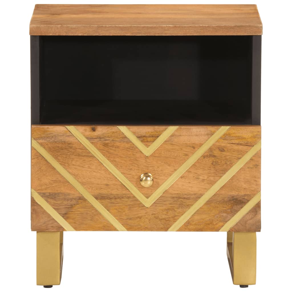 Mesita de noche Alabastro cajón + compartimento madera de mango negro/marrón 46x40x33 cm frontal