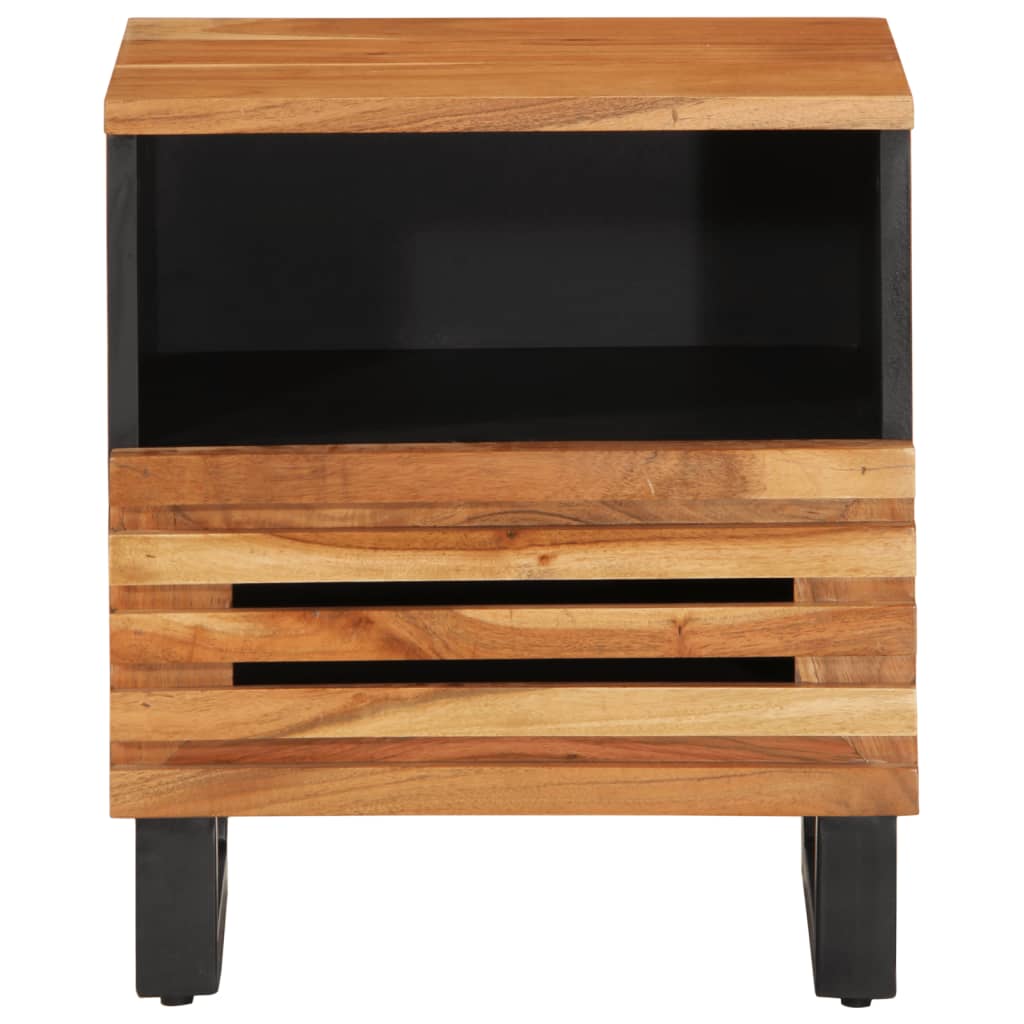 Mesita de noche Girasol 1 cajón + compartimento madera de acacia natural 46x40x34 cm frontal