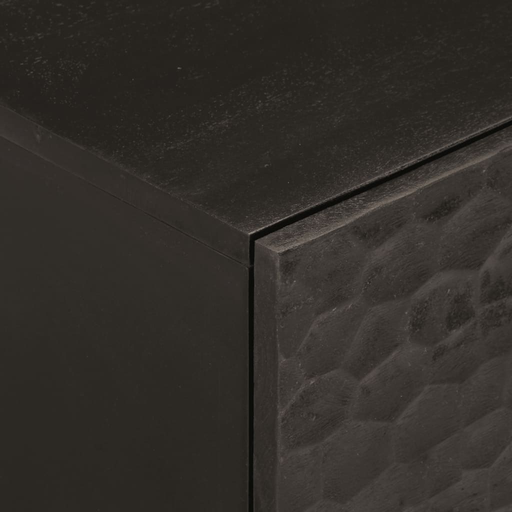 Mesita de noche Franela puerta reversible madera de mango negro 46x40x33 cm detalle