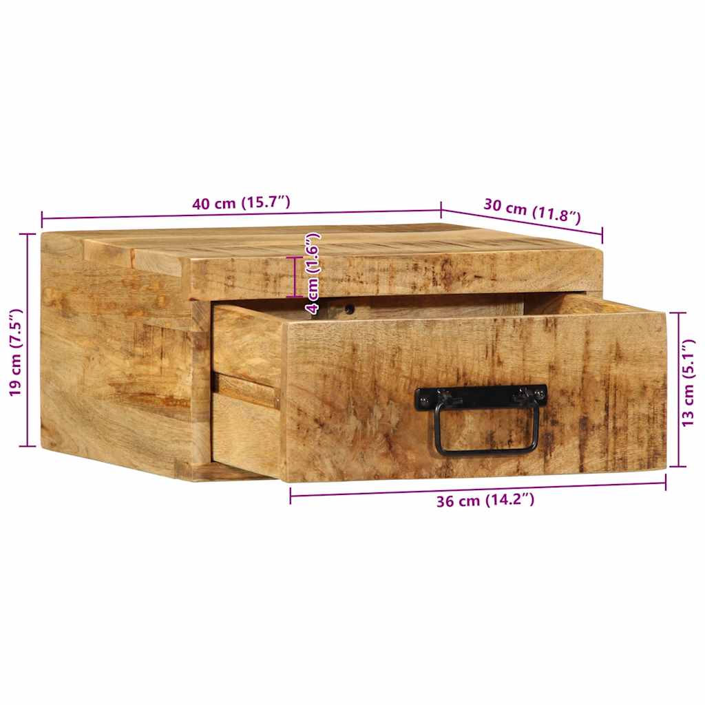 Mesita de noche Calcita un cajón madera de mango natural 19x40x30 cm