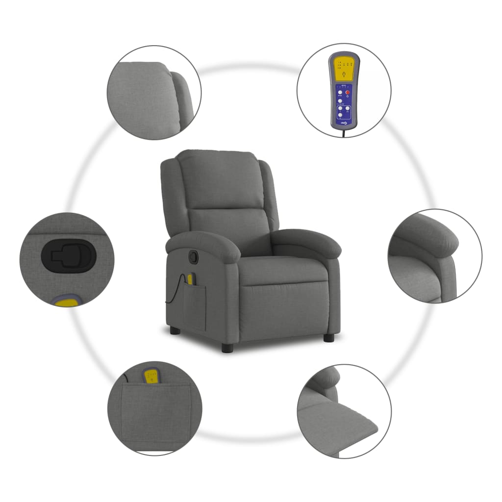 Sillón de masaje Caléndula reclinable 6 puntos gris oscuro 99,5x71x86,5 cm