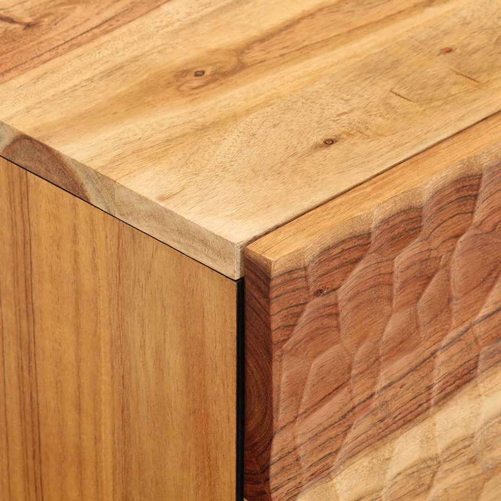 Mesita de noche Vainilla puerta reversible madera de acacia natural 46x40x33 cm detalle