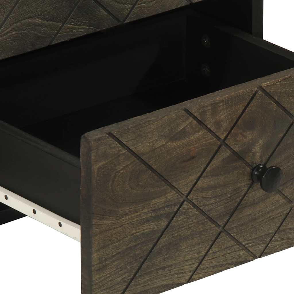 Mesita de noche Charoita 2 cajones madera de mango negro 46x40x33 cm interior